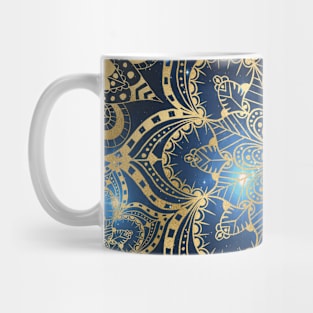 Blue Gold Flower Mandala Pattern Mug